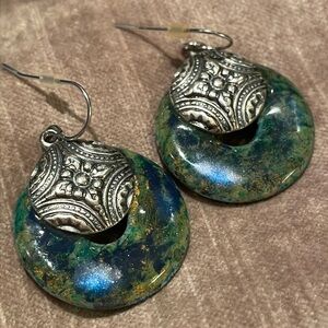 Vintage Southwestern Earrings Silver Design Rosette French Hooks